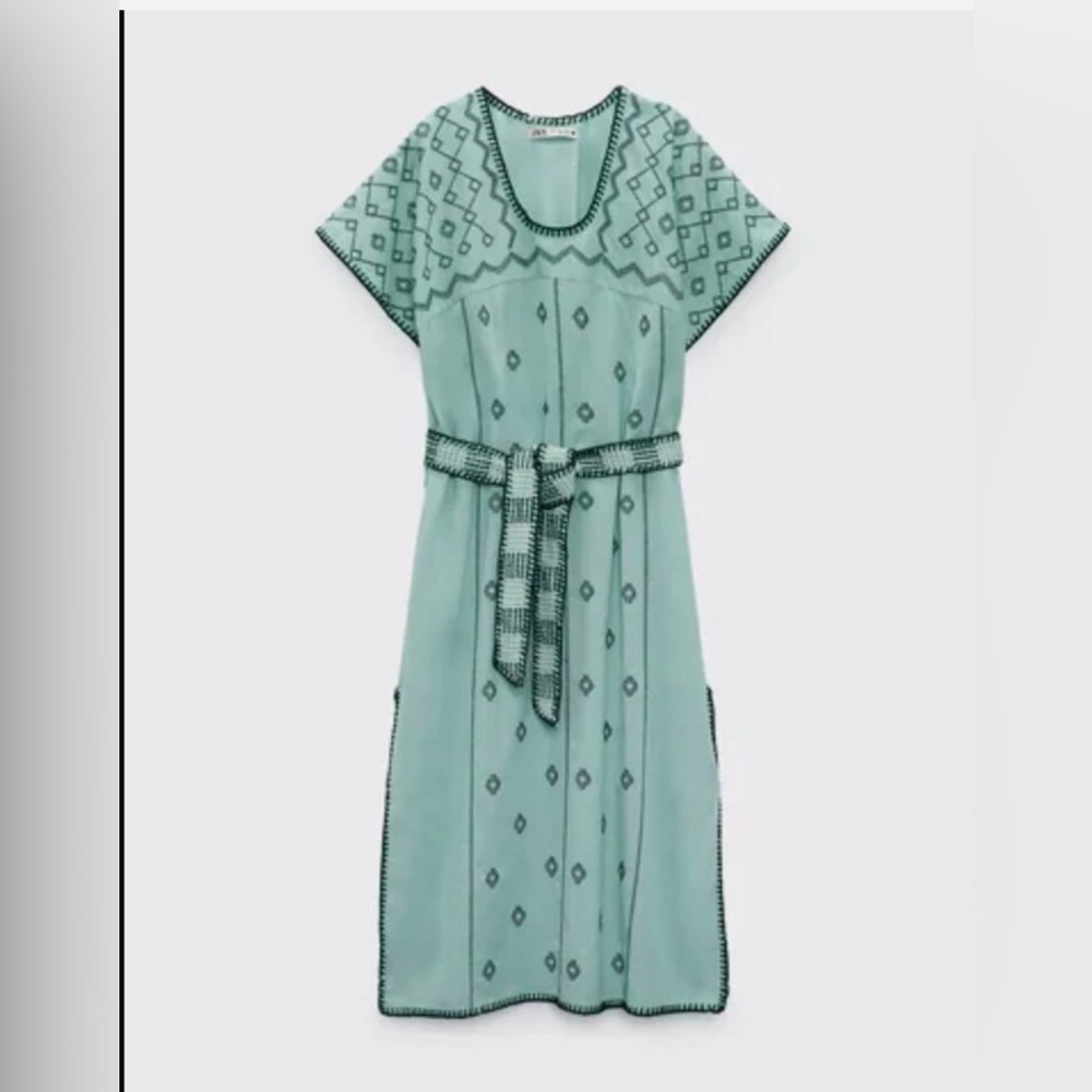 Mint Embroidered Belted Maxi Dress - Women